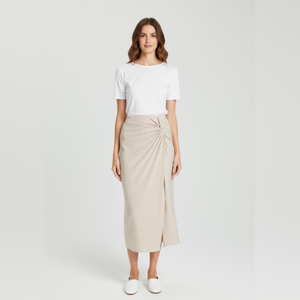Vince Beige Twist Front Midi Skirt – NWT – Size Large